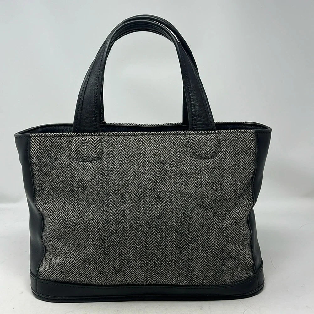 VINTAGE COACH BLEEKER TOTE HERRINGBONE TWEED BLACK LEATHER MADE IN USA 1999 - Picture 5 of 17